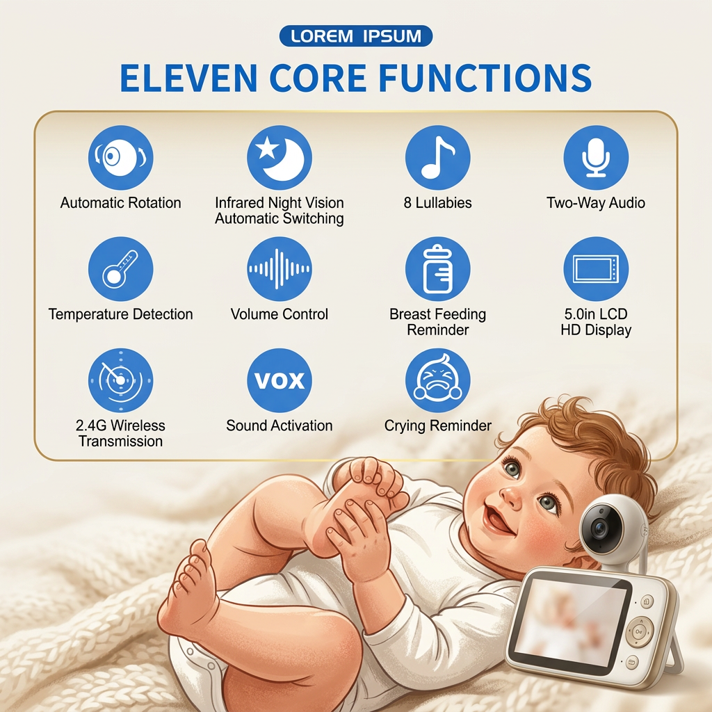 5-Inch Video Baby Monitor with PTZ Camera