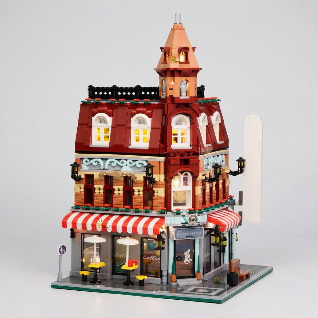 MOC City Coffee Shop Building Blocks – Micro Street View Architecture Set