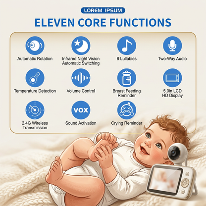 5-Inch Video Baby Monitor with PTZ Camera