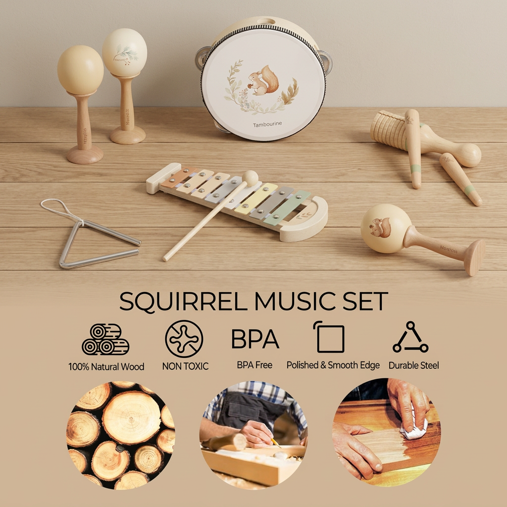 Squirrel Music Set – Wooden Montessori Instruments for Kids